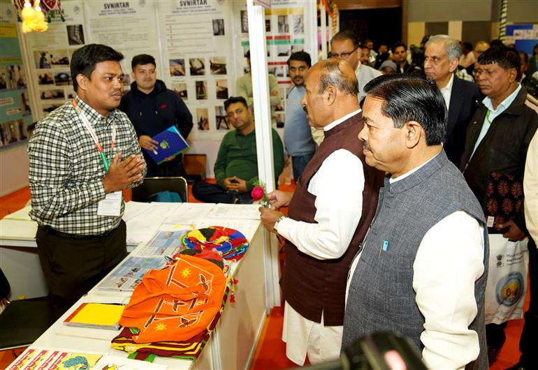 The Union Minister for Social Justice and Empowerment, Dr. Virendra Kumar at the inauguration of the stalls operated by the Ministry of Social Justice and Empowerment at the 44th India International Trade Fair (IITF-2025) at Bharat Mandapam, in New Delhi on November 17, 2025.
