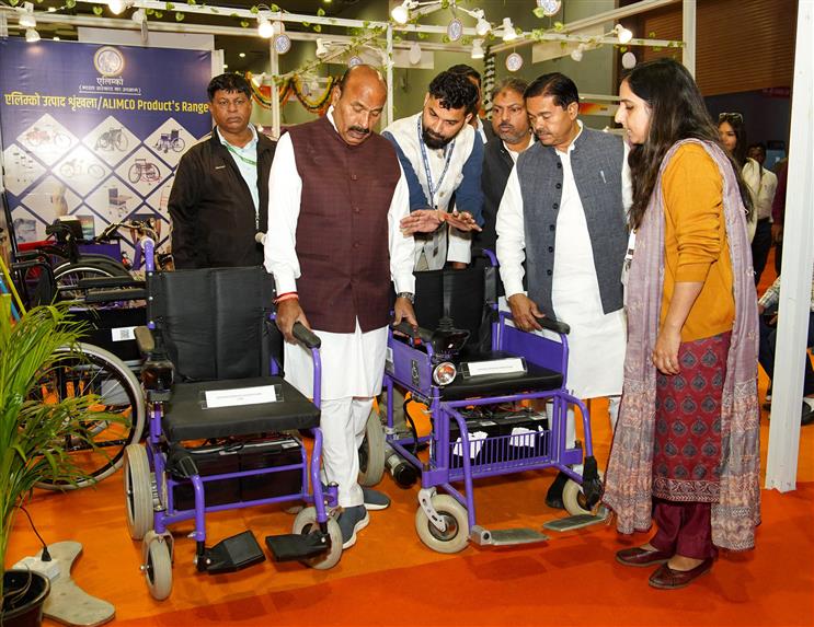 The Union Minister for Social Justice and Empowerment, Dr. Virendra Kumar at the inauguration of the stalls operated by the Ministry of Social Justice and Empowerment at the 44th India International Trade Fair (IITF-2025) at Bharat Mandapam, in New Delhi on November 17, 2025.
