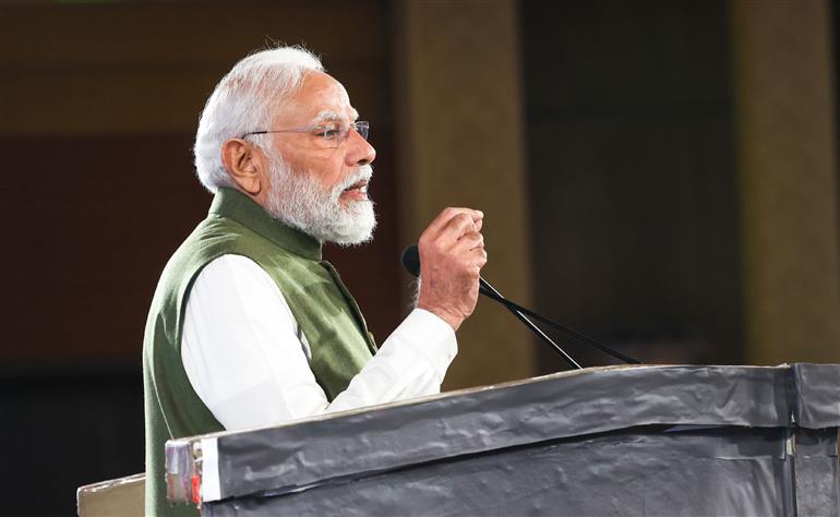 PM addressing the gathering at the 6th Ramnath Goenka Lecture, in New Delhi on November 17, 2025.