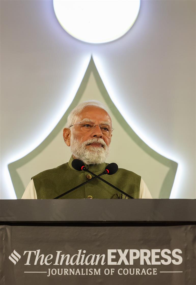 PM addressing the gathering at the 6th Ramnath Goenka Lecture, in New Delhi on November 17, 2025.