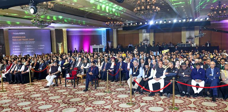 Gathering at the 6th Ramnath Goenka Lecture, in New Delhi on November 17, 2025. PM addressing on the occasion.