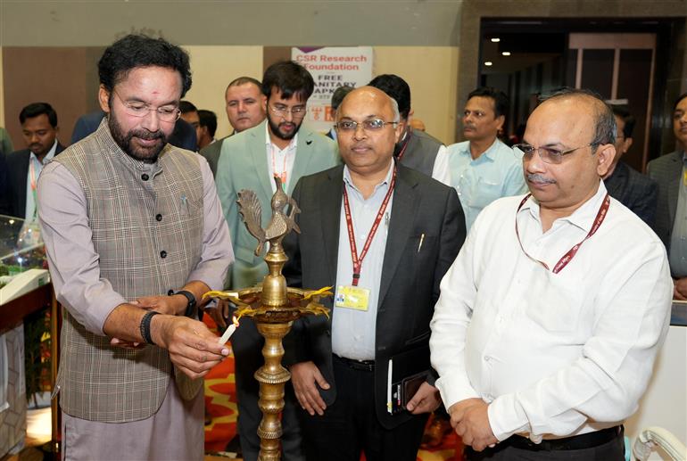 The Union Minister of Coal and Mines, Shri G. Kishan Reddy lighting the lamp at the inauguration of the Coal India Limited stall at IITF 2025, Bharat Mandapam, in New Delhi on November 18, 2025.
