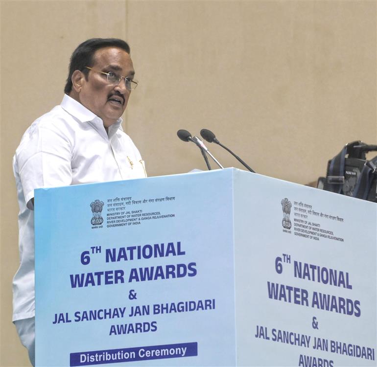 The Union Minister of Jal Shakti, Shri C. R. Patil addressing at the distribution ceremony of 6th National Water Awards & Jal Sanchay Jan Bhagidiri (JSJB) Awards held at Vigyan Bhawan, in New Delhi on November 18, 2025.