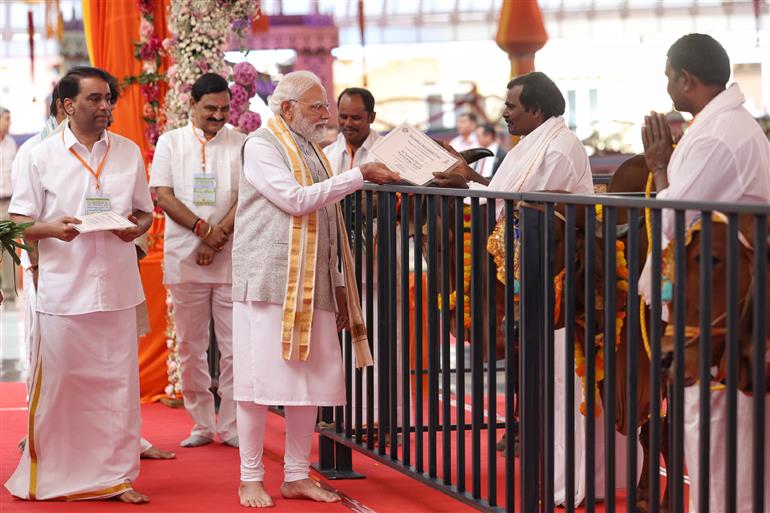 PM paid tribute to Mahasamadhi of Bhagawan Sri Sathya Sai Baba and also visited temple at Puttaparthi, in Andhra Pradesh on November 19, 2025.