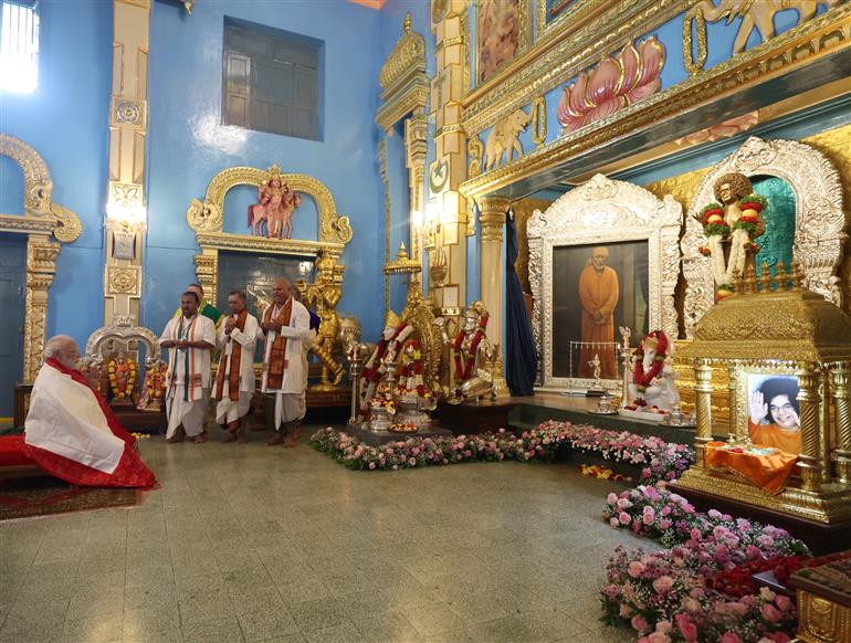 PM paid tribute to Mahasamadhi of Bhagawan Sri Sathya Sai Baba and also visited temple at Puttaparthi, in Andhra Pradesh on November 19, 2025.