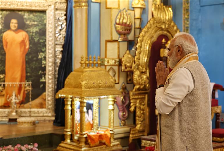 PM paid tribute to Mahasamadhi of Bhagawan Sri Sathya Sai Baba and also visited temple at Puttaparthi, in Andhra Pradesh on November 19, 2025.