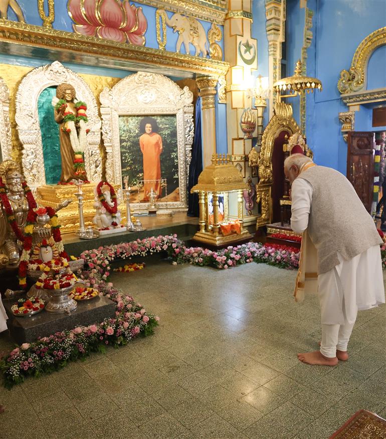 PM paid tribute to Mahasamadhi of Bhagawan Sri Sathya Sai Baba and also visited temple at Puttaparthi, in Andhra Pradesh on November 19, 2025.