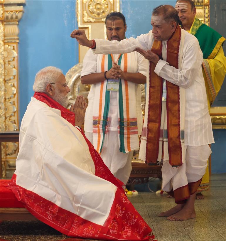 PM paid tribute to Mahasamadhi of Bhagawan Sri Sathya Sai Baba and also visited temple at Puttaparthi, in Andhra Pradesh on November 19, 2025.