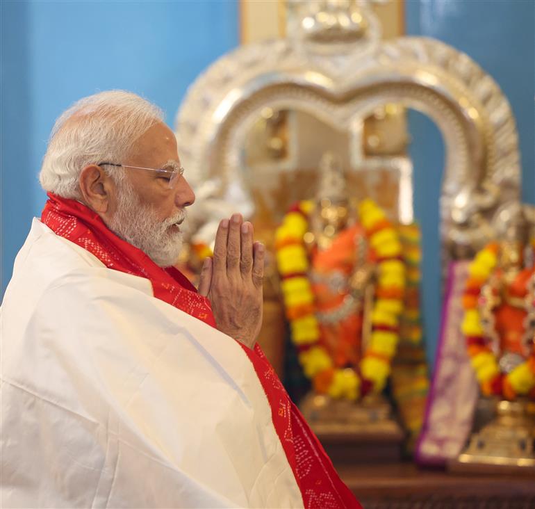 PM paid tribute to Mahasamadhi of Bhagawan Sri Sathya Sai Baba and also visited temple at Puttaparthi, in Andhra Pradesh on November 19, 2025.