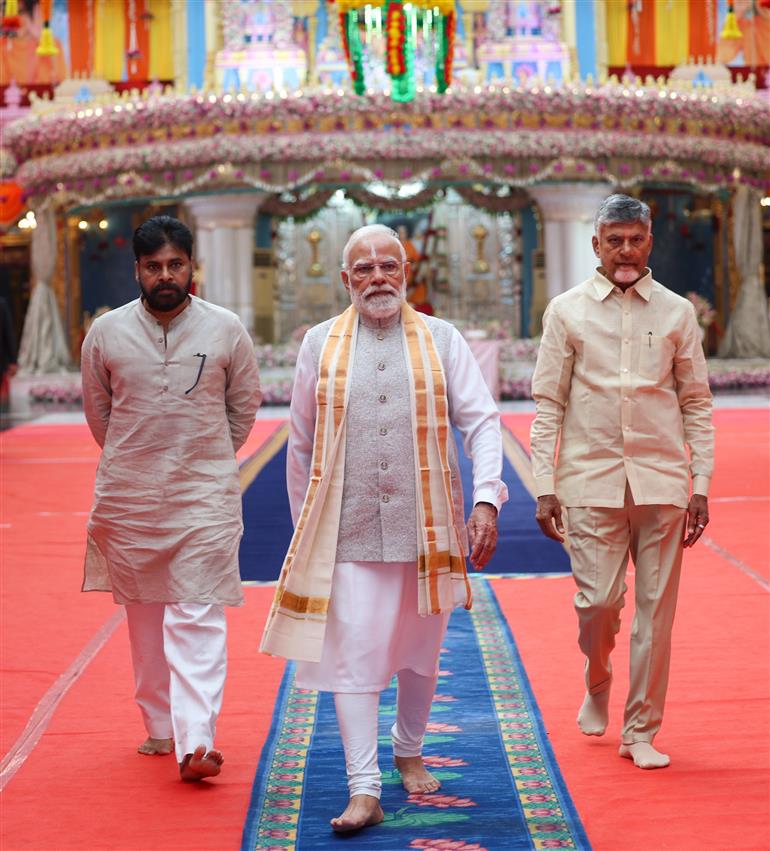 PM paid tribute to Mahasamadhi of Bhagawan Sri Sathya Sai Baba and also visited temple at Puttaparthi, in Andhra Pradesh on November 19, 2025.