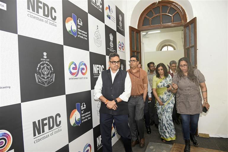 The Secretary, Ministry of Information & Broadcasting, Shri Sanjay Jaju visits the media centre during the preparation of IFFI 2025, in Goa on November 19, 2025.