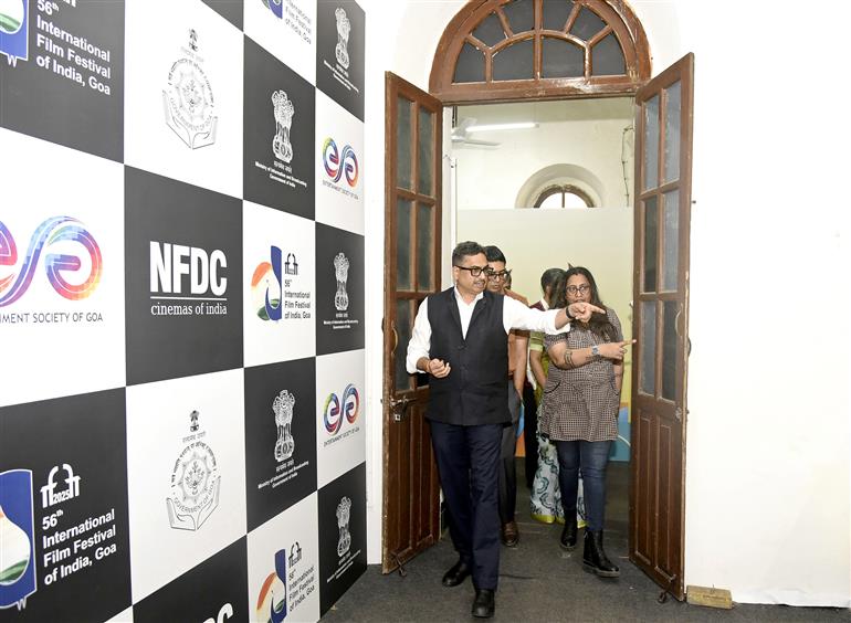 The Secretary, Ministry of Information & Broadcasting, Shri Sanjay Jaju visits the media centre during the preparation of IFFI 2025, in Goa on November 19, 2025.