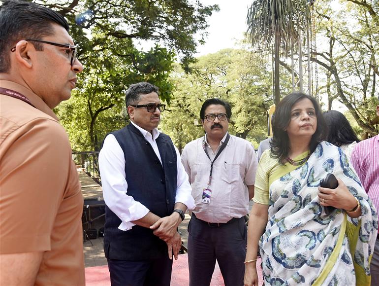The Secretary, Ministry of Information & Broadcasting, Shri Sanjay Jaju visits the media centre during the preparation of IFFI 2025, in Goa on November 19, 2025.