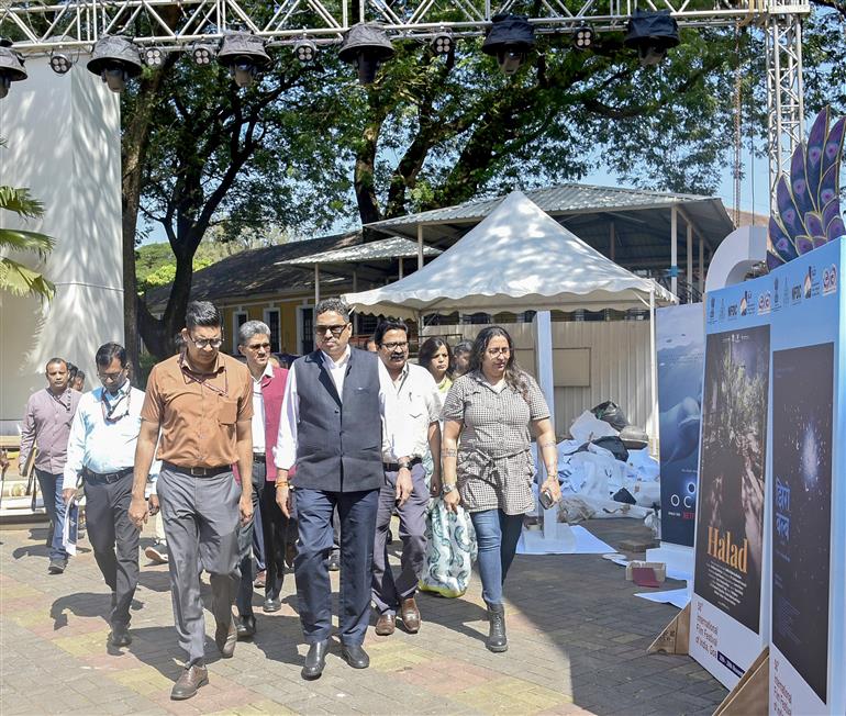 The Secretary, Ministry of Information & Broadcasting, Shri Sanjay Jaju visits the media centre during the preparation of IFFI 2025, in Goa on November 19, 2025.