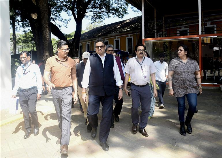 The Secretary, Ministry of Information & Broadcasting, Shri Sanjay Jaju visits the media centre during the preparation of IFFI 2025, in Goa on November 19, 2025.