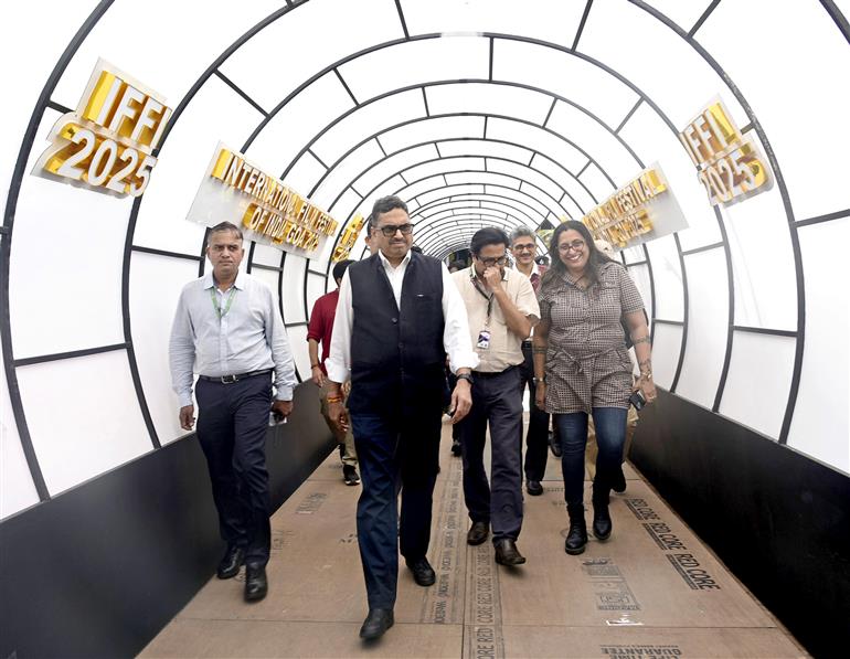 The Secretary, Ministry of Information & Broadcasting, Shri Sanjay Jaju visits the media centre during the preparation of IFFI 2025, in Goa on November 19, 2025.