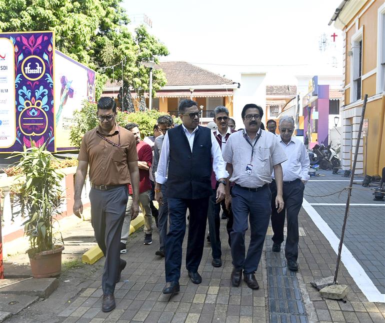 The Secretary, Ministry of Information & Broadcasting, Shri Sanjay Jaju visits the media centre during the preparation of IFFI 2025, in Goa on November 19, 2025.