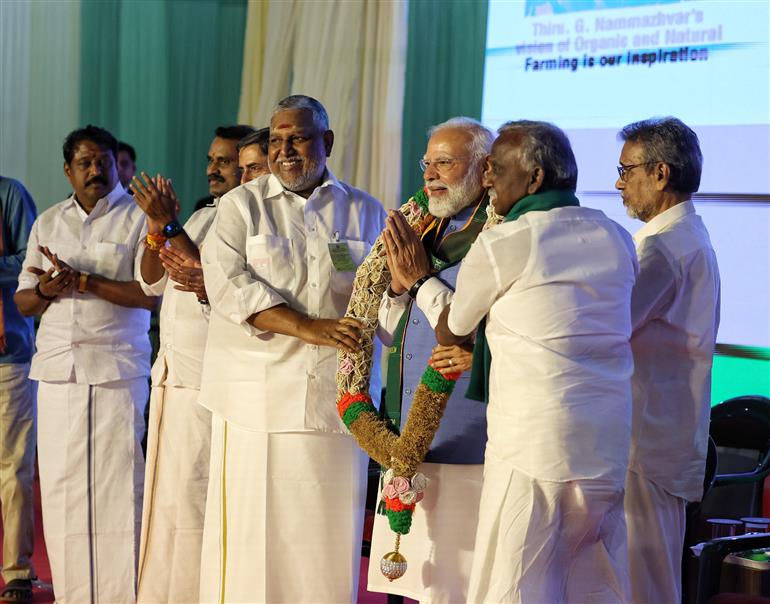 PM at the inauguration of the South India Natural Farming Summit 2025 at Coimbatore, in Tamil Nadu on November 19, 2025.