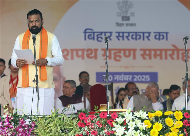 PM attends swearing-in-ceremony of new Bihar government held at Patna, in Bihar on November 20, 2025.