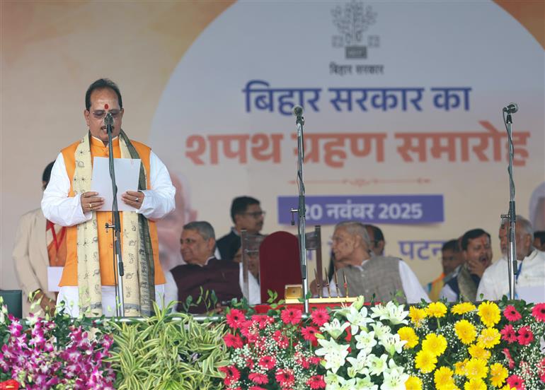 PM attends swearing-in-ceremony of new Bihar government held at Patna, in Bihar on November 20, 2025.