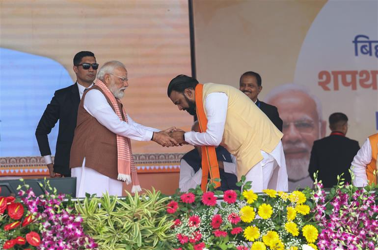 PM attends swearing-in-ceremony of new Bihar government held at Patna, in Bihar on November 20, 2025.