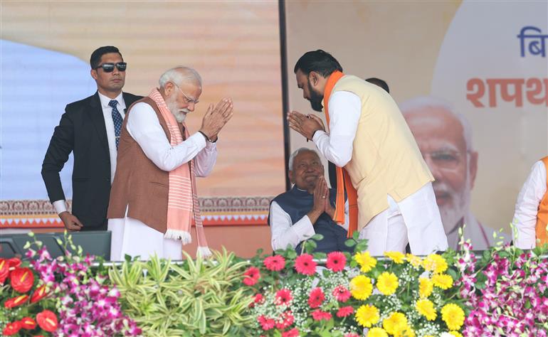 PM attends swearing-in-ceremony of new Bihar government held at Patna, in Bihar on November 20, 2025.