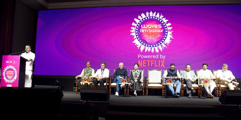 The Minister of State for Information & Broadcasting and Parliamentary Affairs, Dr. L. Murugan addressing at the inauguration of WAVES Film Bazaar at the 56th International Film Festival of India (IFFI), in Goa on November 20, 2025.