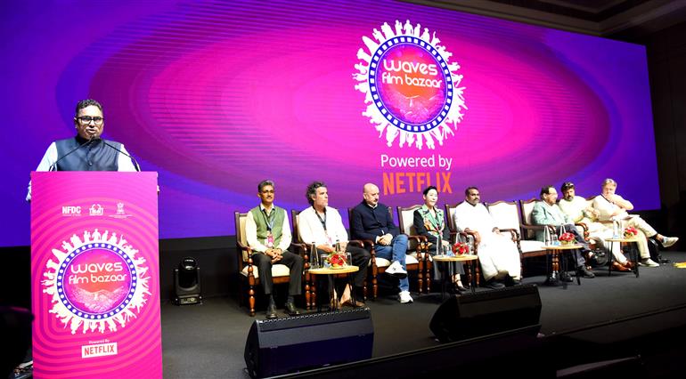 The Secretary, Ministry of Information & Broadcasting, Shri Sanjay Jaju addressing at the inauguration of WAVES Film Bazaar at the 56th International Film Festival of India (IFFI), in Goa on November 20, 2025.