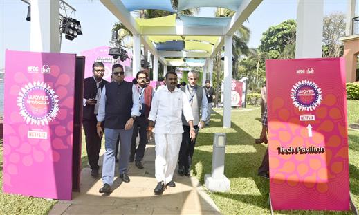 The Minister of State for Information and Broadcasting and Parliamentary Affairs, Dr. L. Murugan visits WAVES Film Bazaar at the 56th International Film Festival of India, in Goa on November 20, 2025. The Secretary, Ministry of Information & Broadcasting, Shri Sanjay Jaju also present.