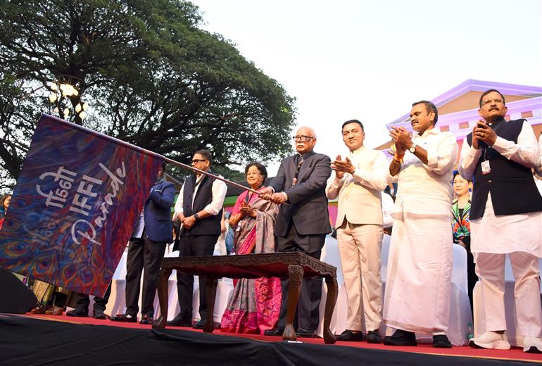 Governor of Goa, Shri Pusapati Ashok Gajapathi Raju flags-off the Grand IFFI Parade 56th International Film Festival of India (IFFI), in Panaji, Goa on November 20, 2025. The Minister of State for Information & Broadcasting and Parliamentary Affairs, Dr. L. Murugan and other dignitaries are also present.