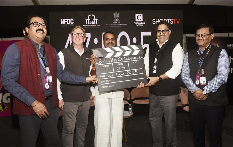 The Minister of State for Information & Broadcasting and Parliamentary Affairs, Dr. L. Murugan at the 48-hour film challenge at the 56th International Film Festival of India (IFFI) at Panaji, in Goa on November 21, 2025.