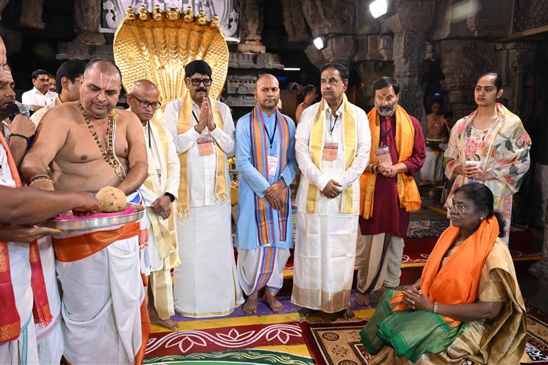 The President of India, Smt Droupadi Murmu performed Darshan and Puja at Sri Venkateswara Swamy Temple in Tirumala, Andhra Pradesh on November 21, 2025.