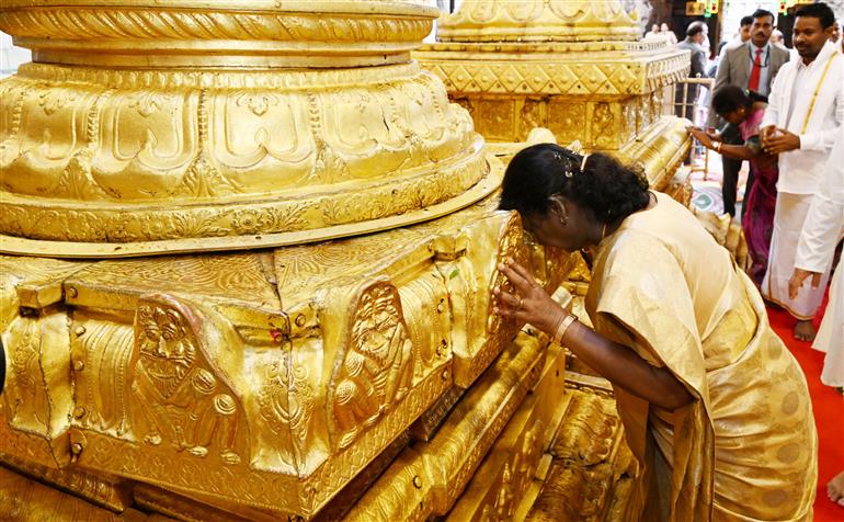 The President of India, Smt Droupadi Murmu performed Darshan and Puja at Sri Venkateswara Swamy Temple in Tirumala, Andhra Pradesh on November 21, 2025.