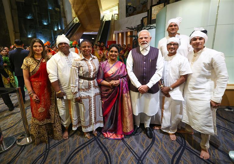 PM receives warm welcome by the Indian community at hotel, in Johannesburg, South Africa on November 21, 2025.