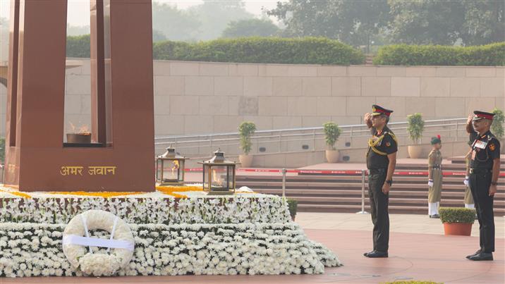 The Director General NCC Lt Gen Virendra Vats lays wreath and pays glowing tributes to the fallen heroes during the 78th Raising Day of the National Cadet Corps at the National War Memorial, in New Delhi, on November 22, 2025.