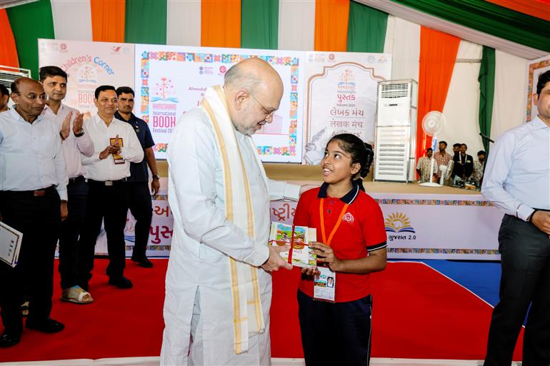The Union Minister for Home Affairs and Cooperation, Shri Amit Shah distributed books to children and visited various stalls at the Ahmedabad International Book Fair held in Ahmedabad, Gujarat on November 22, 2025.