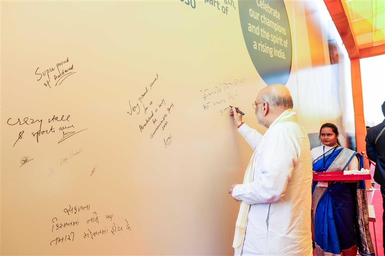 The Union Minister for Home Affairs and Cooperation, Shri Amit Shah distributed books to children and visited various stalls at the Ahmedabad International Book Fair held in Ahmedabad, Gujarat on November 22, 2025.
