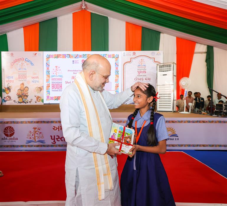 The Union Minister for Home Affairs and Cooperation, Shri Amit Shah distributed books to children and visited various stalls at the Ahmedabad International Book Fair held in Ahmedabad, Gujarat on November 22, 2025.