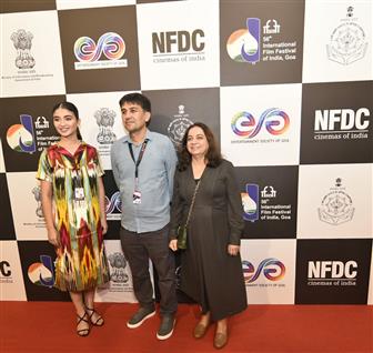 Director, Ayub Shahobiddinov alongwith Lead Actress, Farina Jumaviya at the Red carpet of world premiere international film “In Pursuit of Spring” during 56th International Film Festival of India (IFFI), in Goa on November 23, 2025.