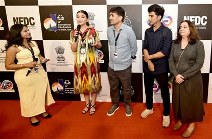 Director, Ayub Shahobiddinov alongwith Lead Actress, Farina Jumaviya at the Red carpet of world premiere international film “In Pursuit of Spring” during 56th International Film Festival of India (IFFI), in Goa on November 23, 2025.