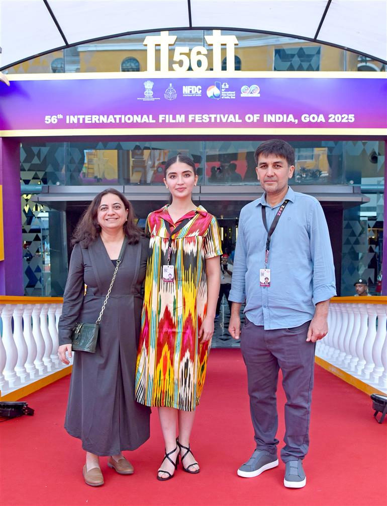 Director, Ayub Shahobiddinov alongwith Lead Actress, Farina Jumaviya at the Red carpet of world premiere international film “In Pursuit of Spring” during 56th International Film Festival of India (IFFI), in Goa on November 23, 2025.