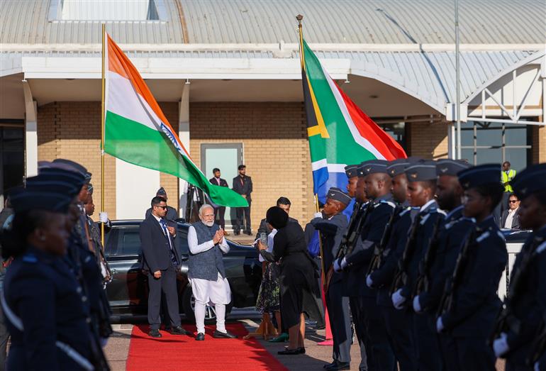 PM emplanes for India after attending the G20 Leaders’ Summit, in Johannesburg, South Africa on November 23, 2025.