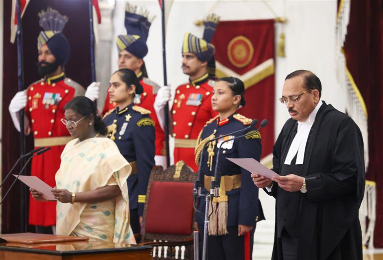 PM attends the oath taking ceremony of the Chief Justice of India Shri Justice Surya Kant at Rashtrapati Bhavan, in New Delhi on November 24, 2025.