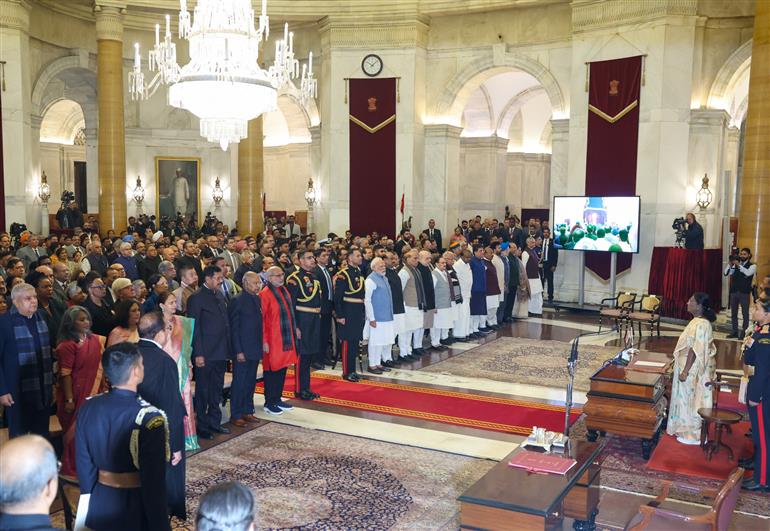 PM attends the oath taking ceremony of the Chief Justice of India Shri Justice Surya Kant at Rashtrapati Bhavan, in New Delhi on November 24, 2025.