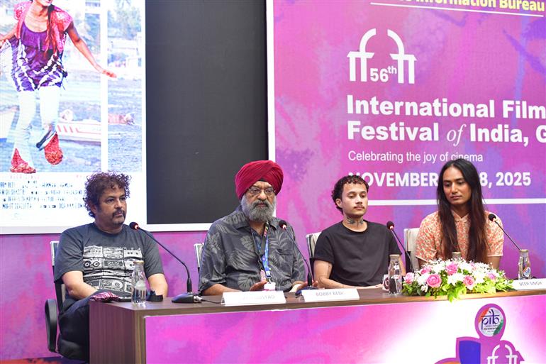 A glimpse of the Press Conference for the movie - Lala & Poppy, Director: Kaizad Gustad along with Bobby Bedi Film producer and others at the PIB Media Centre during the 56th International Film Festival of India (IFFI 2025), in Panaji Goa on November 24, 2025.