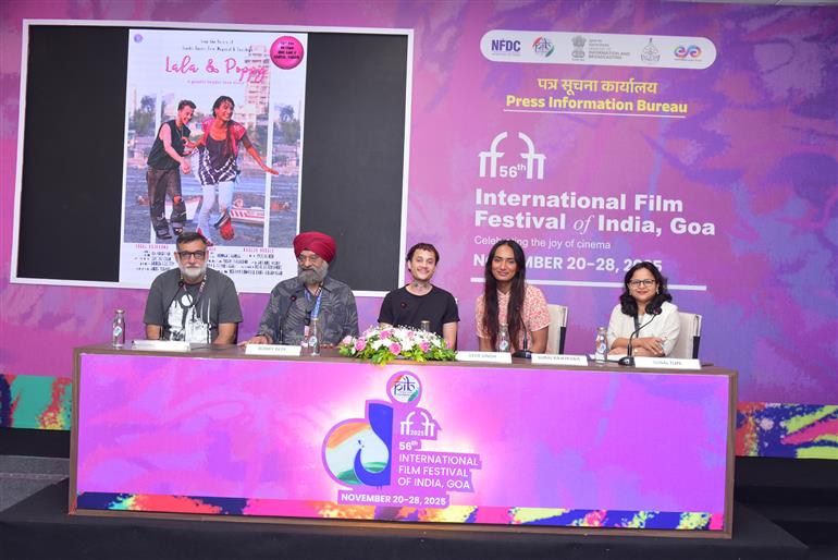 A glimpse of the Press Conference for the movie - Lala & Poppy, Director: Kaizad Gustad along with Bobby Bedi Film producer and others at the PIB Media Centre during the 56th International Film Festival of India (IFFI 2025), in Panaji Goa on November 24, 2025.