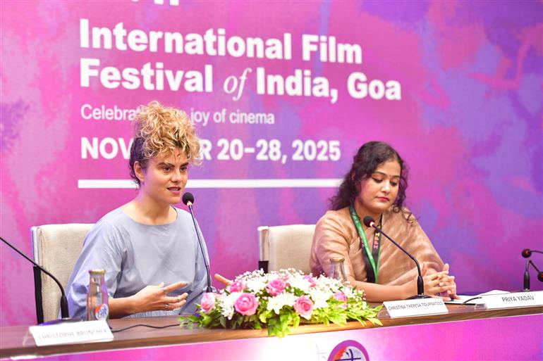 Directors Christina Theresa Tournatzes (Karla) and Hayakawa Chie (Renoir) address the media during a joint Press Conference on their respective films at PIB Media Centre the International Film Festival of India (IFFI) 2025, in Goa on November 23, 2025.