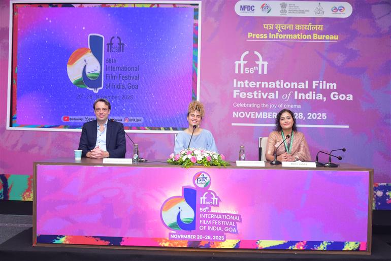 Directors Christina Theresa Tournatzes (Karla) and Hayakawa Chie (Renoir) address the media during a joint Press Conference on their respective films at PIB Media Centre the International Film Festival of India (IFFI) 2025, in Goa on November 23, 2025.
