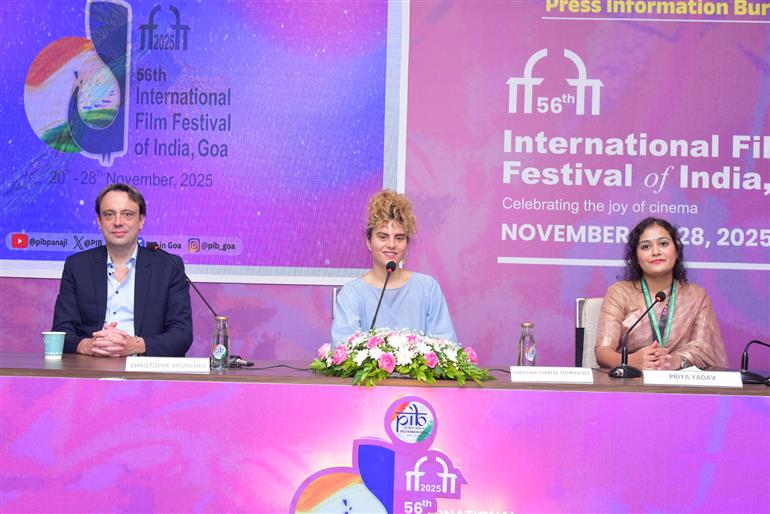 Directors Christina Theresa Tournatzes (Karla) and Hayakawa Chie (Renoir) address the media during a joint Press Conference on their respective films at PIB Media Centre the International Film Festival of India (IFFI) 2025, in Goa on November 23, 2025.