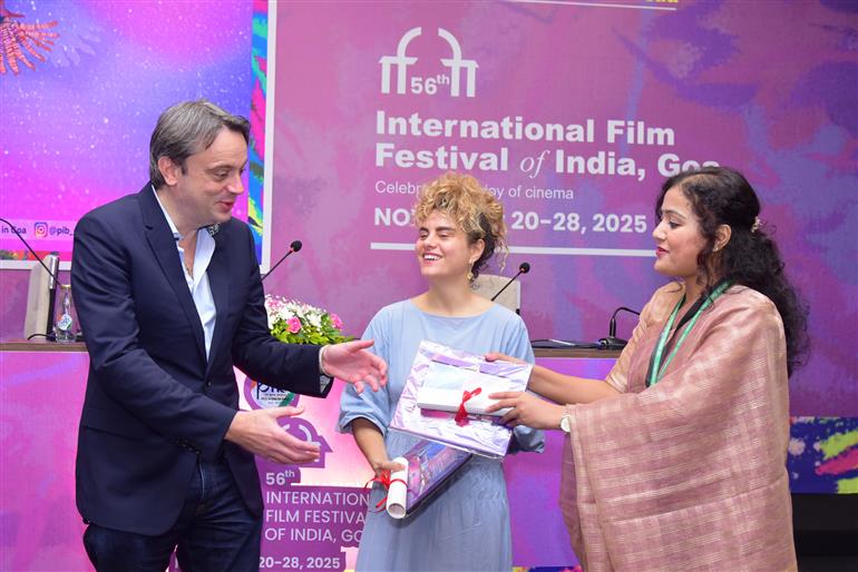 Directors Christina Theresa Tournatzes (Karla) and Hayakawa Chie (Renoir) address the media during a joint Press Conference on their respective films at PIB Media Centre the International Film Festival of India (IFFI) 2025, in Goa on November 23, 2025.